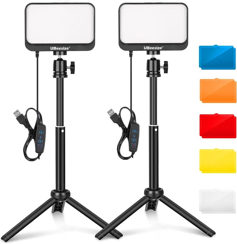 Photo 1 of UBeesize Photography Lighting Kit, 2-Pack 6000K LED Video Light with Mini tripods & Color Filters for Tabletop/Low-Angle Shooting, USB Studio Lighting for Video Recording, Game Streaming
