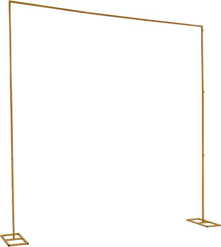 Photo 1 of Professional Backdrop Stand Pipe Kit, Background Support System Curtain Frame Telescopic with Steel Base for Wedding Party Photography Show Display,Gold
