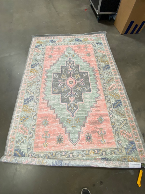 Photo 3 of Unique Loom Whitney Collection Area Rug - Geneva (5' 3" x 8' Rectangle, Pink/ Blue)

