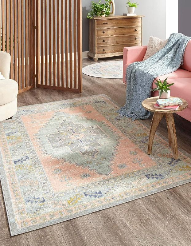 Photo 1 of Unique Loom Whitney Collection Area Rug - Geneva (5' 3" x 8' Rectangle, Pink/ Blue)
