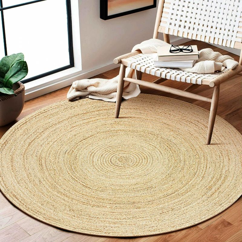 Photo 1 of Ramanta Home Jute Braided Rug, 4' Round Natural, Hand Woven Reversible Rugs for Kitchen Living Room Entryway, 4 Feet Round
