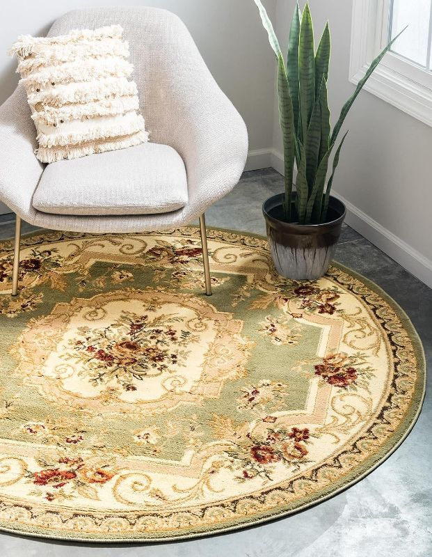 Photo 1 of Rugs.com Chateau Collection Rug – 6 Ft Round Green Medium Rug Perfect for Kitchens, Dining Rooms
