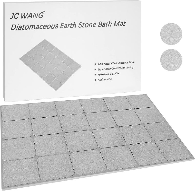 Photo 1 of JC WANG Diatomaceous Earth Stone Bath Mat, Quick Drying Anti Slip Diatomite Bathtub Rug for Bathroom 24.1" x 15.8" (Gray)
