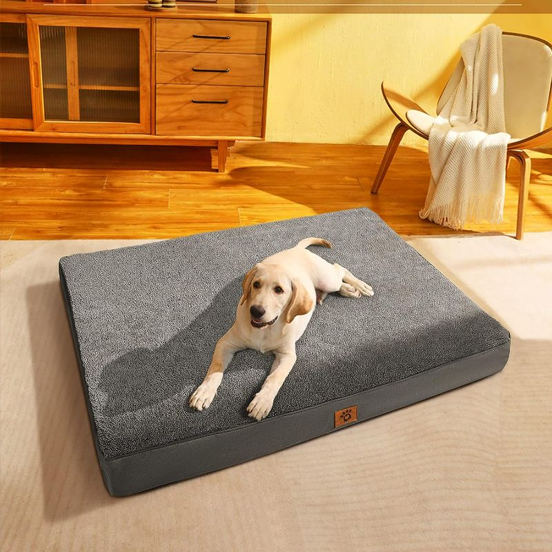 Photo 1 of Shilucheng Orthopedic Dog Bed for Large,Medium Dogs,Orthopedic Egg Crate Foam Pet Bed with Waterproof,Removable and Washable Cover, Cat Bed for Crates, Sofa (X-Large?40x30x4), Dark Gray
