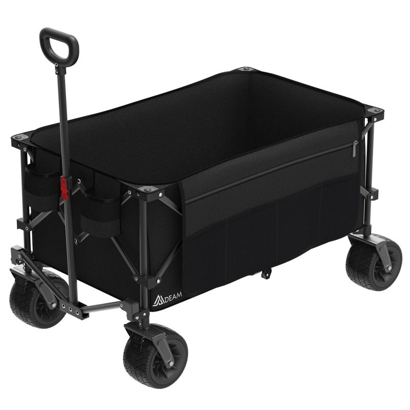 Photo 1 of MDEAM Folding Collapsible Wagon ,Large Capacity Outdoor Wagons Carts Heavy Duty Foldable Utility with Big All-Terrain Wheels &2 Side Pocket for Camping,Sports(Black) NEW 