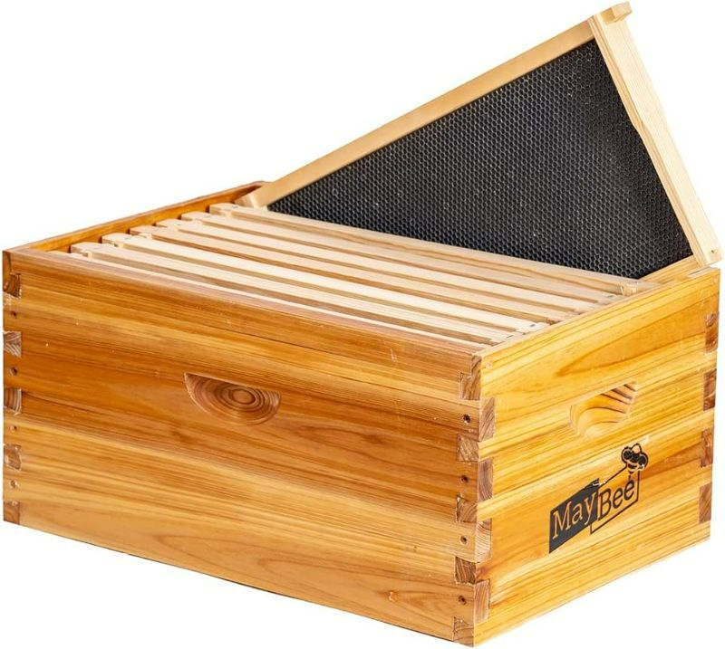 Photo 1 of MayBee 8-Frame Beehive Box Langstroth Deep Brood Box Dipped in 100% Beeswax Includes Wooden Frames & Waxed Foundations 
