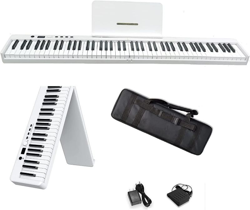 Photo 1 of MAGICON BX20 88 Key Foldable Electronic Piano,Full Size Semi Weighted Keys Portable Piano, the strength touch key,support USB/MIDI,wireless BT,Speakers,Pedal,hand bag,for beginners(White)
                  