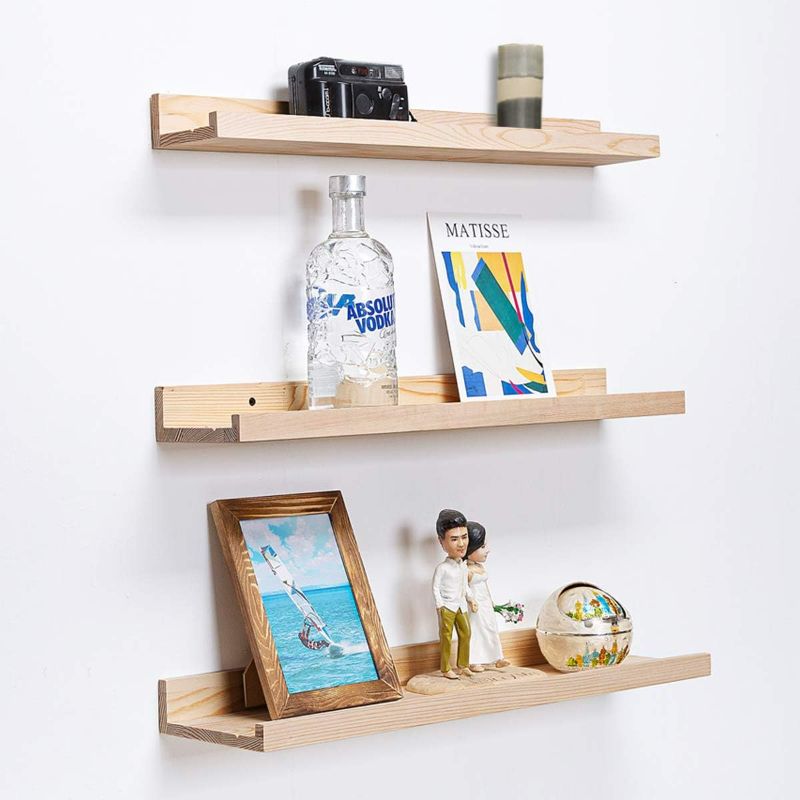 Photo 1 of AZSKY  Floating Shelves Natural Wood Wall Mounted Set of 3,Wooden Large Picture Ledge Shelf for Home Decoration for bedrooms,Office,Living Room, Kitchen,3 Same Sizes

