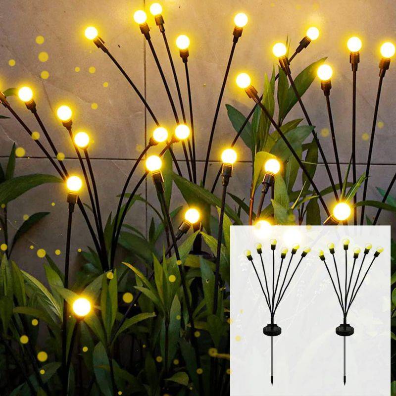 Photo 1 of 2 Pack Solar Garden Lights, Outdoor Solar Lights for Outside, Firefly Lights Outdoor Waterproof for Landscape, Pathway, Yard, Patio Décor, Solar Starburst Swaying Lights When Wind Blows