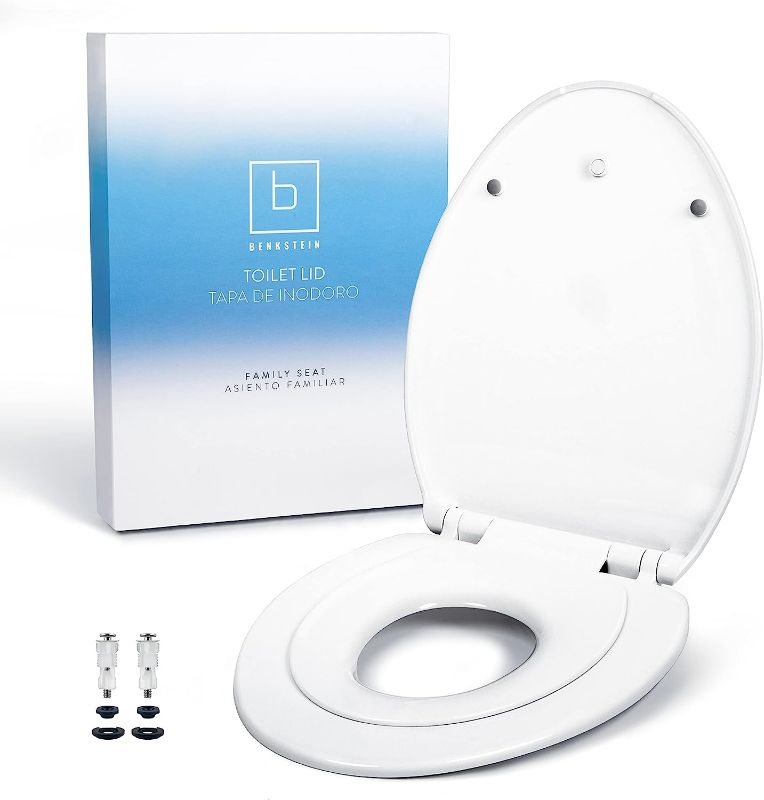 Photo 1 of Benkstein Elongated Toilet Seat with Toddler Seat Built In, Soft Close, Quick Release for Easy Clean - Toddler Toilet Seat Attachment - Potty Training Little to Big Toilet Seat with Kids Seat Built In

