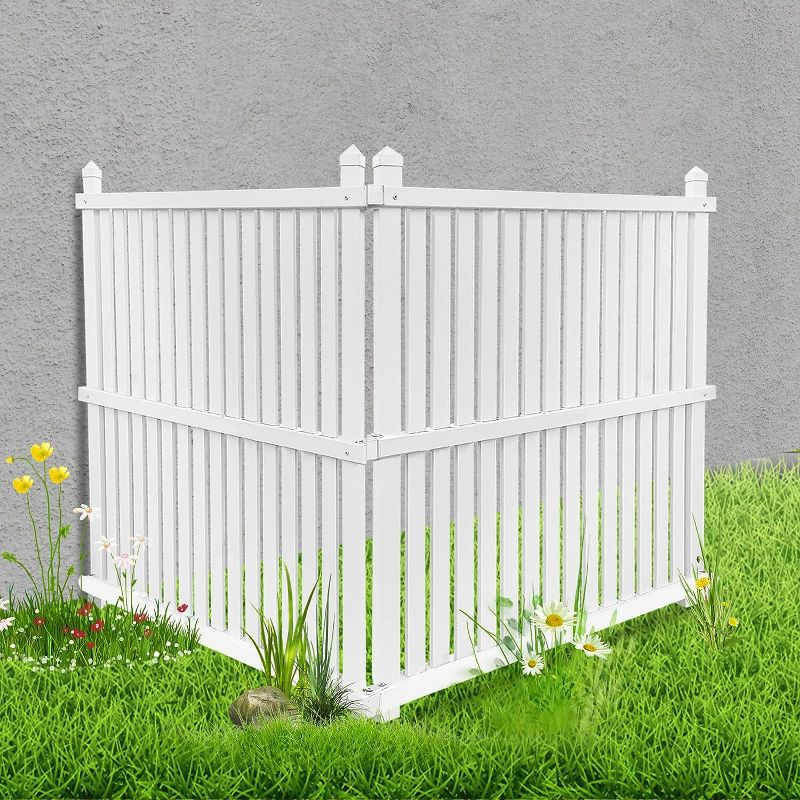 Photo 1 of FLYYIBO Outdoor Privacy Screen, No Dig White Vinyl Privacy Fence Screen Kit for Pool Equipment Enclosure, Trash Can Enclosure, Privacy Fence Panels for Outside 