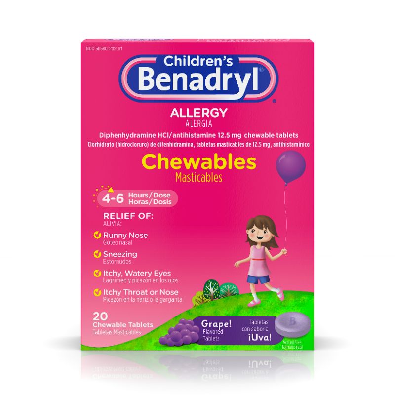 Photo 1 of 3 Pack Children S Benadryl Allergy Relief Chewable Tablets Grape 20 Ct

