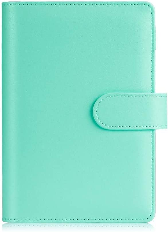 Photo 1 of Mini Binder, 6 Ring Planner, Loose Leaf Personal Organizer Binder Cover with Magnetic Buckle Closure, PU Leather Binder for Women with Macaron Colors (Mint Green)
