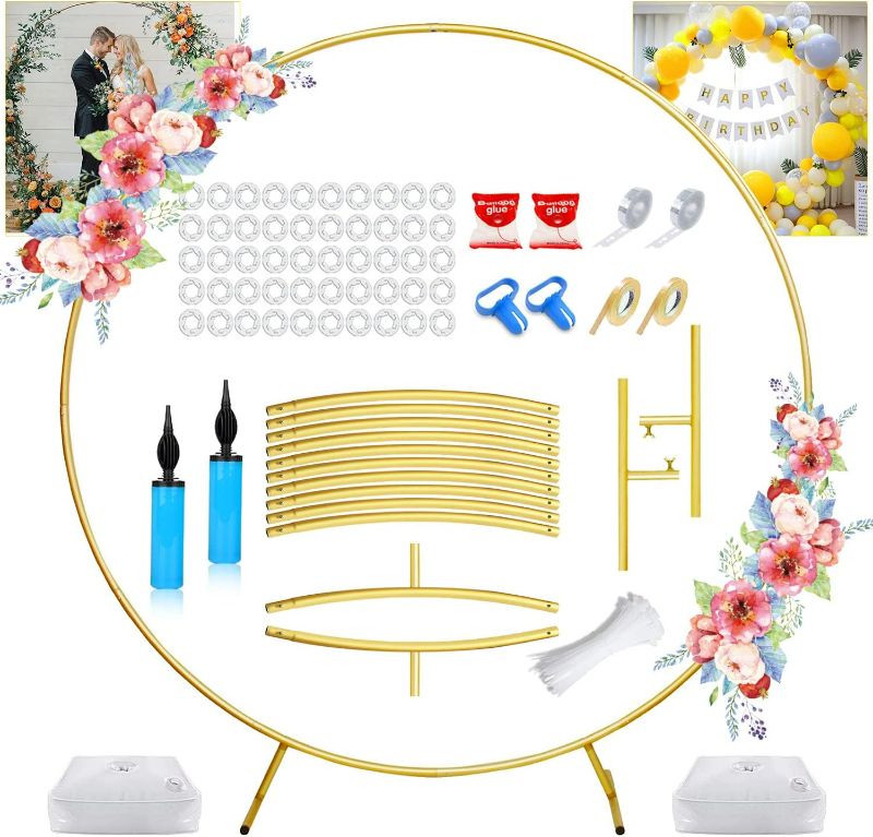 Photo 1 of Circle Balloon Arch Frame, Round Backdrop Stand for Wedding Party, Balloon Garland Arch Stand Frame Kit for Wedding Ceremony Birthday Christmas Family Graduation Retirement Party
