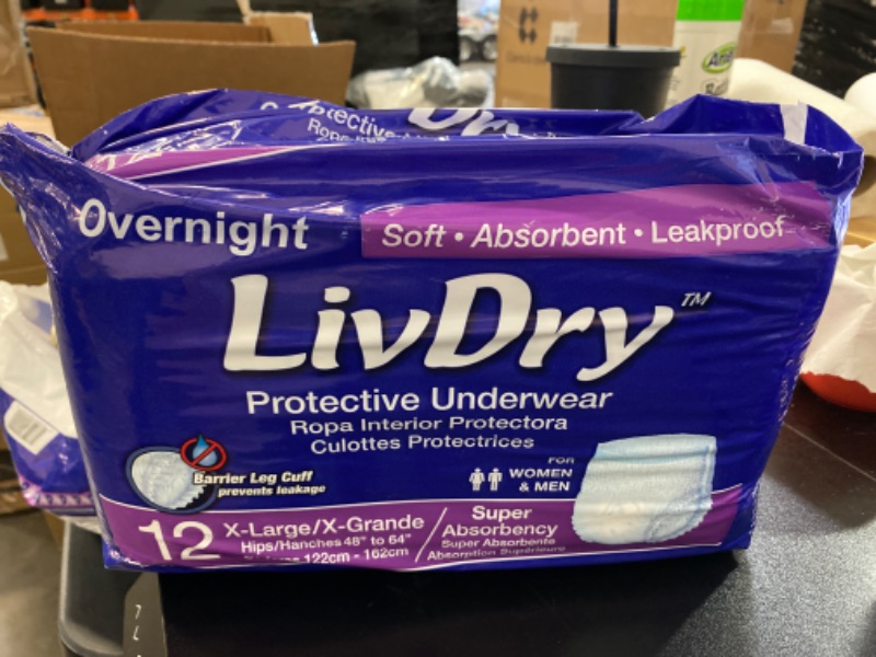 Photo 2 of LivDry Adult XL Incontinence Underwear, Overnight Comfort Absorbency, Leak Protection, X-Large, 12-Pack NEW 