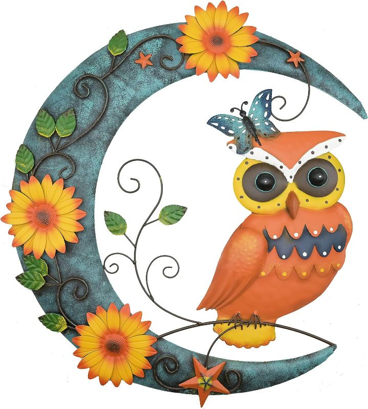 Photo 1 of Remenna Metal Sun Wall Art Decor 21.5inch Hanging for Indoor Outdoor Home Bedroom Living Room Office Garden Yard Patio Rustic Finish (OWL&MOON)
