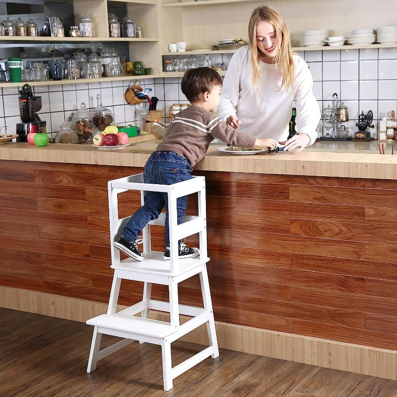 Photo 1 of Kids Kitchen Step Stool with Safety Rail- for Toddlers 18 Months and Older, White
