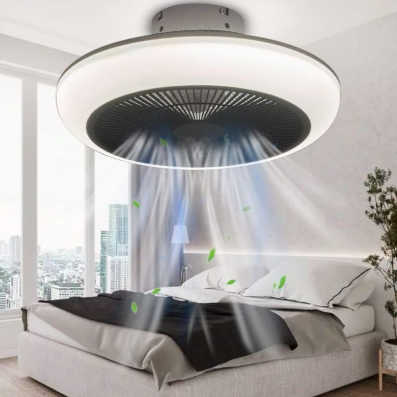 Photo 1 of NFOD Ceiling Fans with Lights,18in Modern Enclosed Low Profile Ceiling Fans,72W Indoor Flush Mount,3 Colors 3 Speeds Dimmable Ceiling Fan with Remote Control,Timing,for Kid's Room, Bedroom
