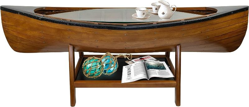 Photo 1 of SAILINGSTORY Wooden Boat Canoe Coffee Table Lake House Decor Coffee Table Nautical Coastal Coffee Table Side Table with Shelf Antique Honey Finish
`