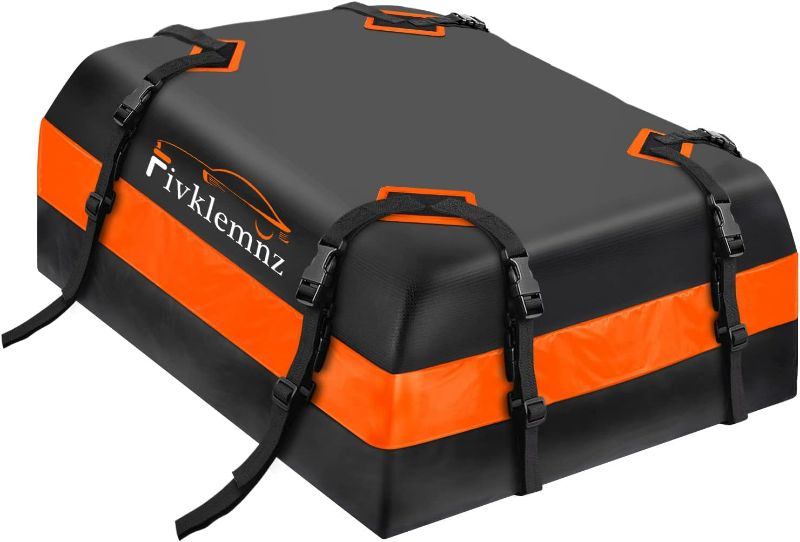 Photo 1 of FIVKLEMNZ Car Rooftop Cargo Carrier Roof Bag Waterproof for All Top of Vehicle with/Without Rack Includes Topper Anti-Slip Mat + Reinforced Straps + 6 Door Hooks + Luggage Lock  (21 Cubic Feet)
