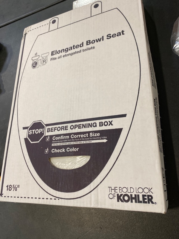 Photo 2 of KOHLER K-4647-0 Stonewood Molded-Wood with Color-Matched Plastic Hinges Elongated Toilet Seat, White White Elongated