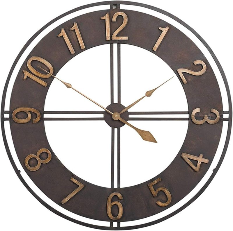 Photo 1 of  Outdoor Garden Wall Clock, 23 Inch Wrought Iron Retro Large Garden Clock Giant Open Face Waterproof Outdoor Clock Decoration Outside Clock for Indoor Outdoor,A
