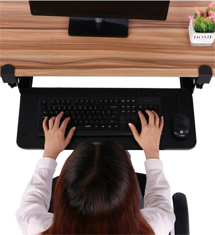 Photo 1 of Clamp On Keyboard Tray Under Desk Storage Retractable Height Adjustable Keyboard Tray, 29.5" x 10" for Home or Office
