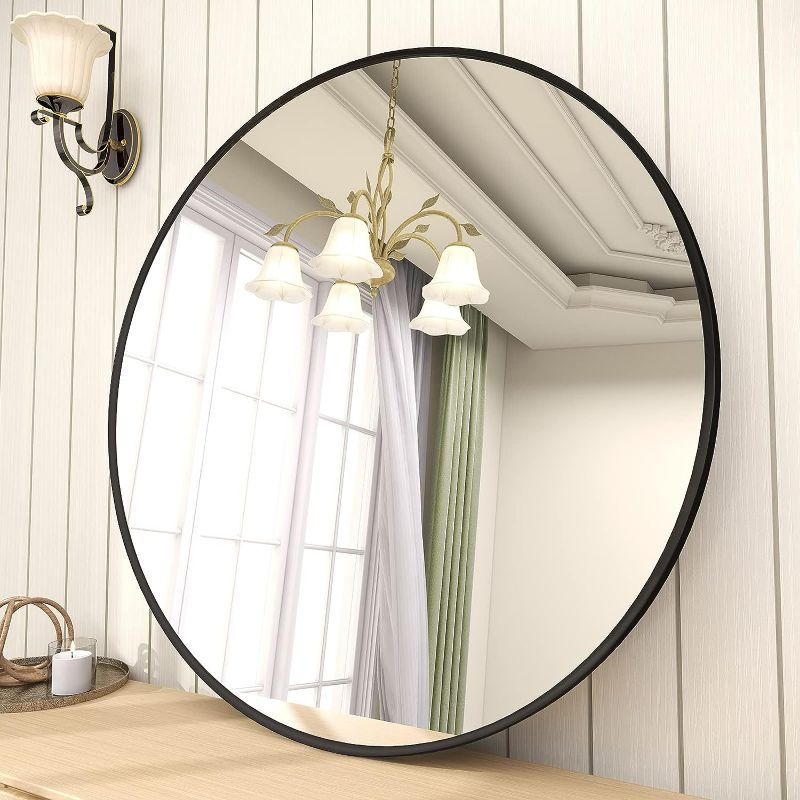 Photo 1 of  18 Inch Round Mirror, Black Metal Frame Circle Mirror, Wall Mirror for Entryway, Bathroom, Vanity, Living Room, Black Circle Mirror