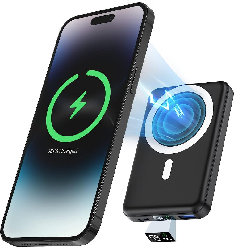 Photo 1 of podoru Wireless Portable Charger, 10000mAh Magnetic Power Bank with Type-C Cable LED Display 22.5W PD Fast Charging Lighting Mag-Safe Battery Pack for iPhone 14/13/12/Mini/Pro/Pro Max-Black
