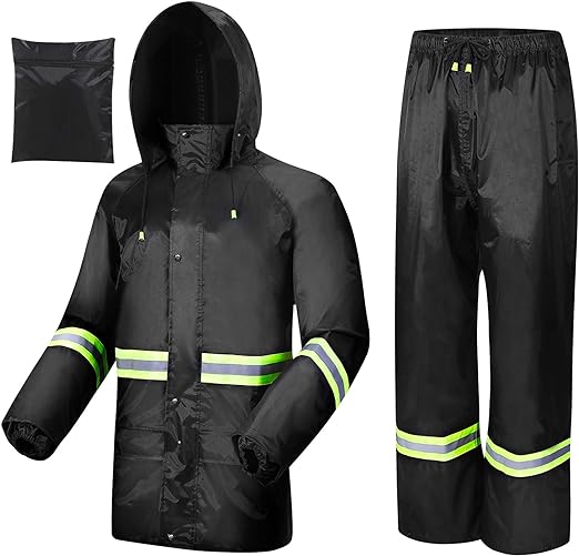 Photo 1 of ain Suits for Men Women Waterproof, Breathable Rain Coats with Eye-Catching Reflective Strip, Durable Rain Gear(L)