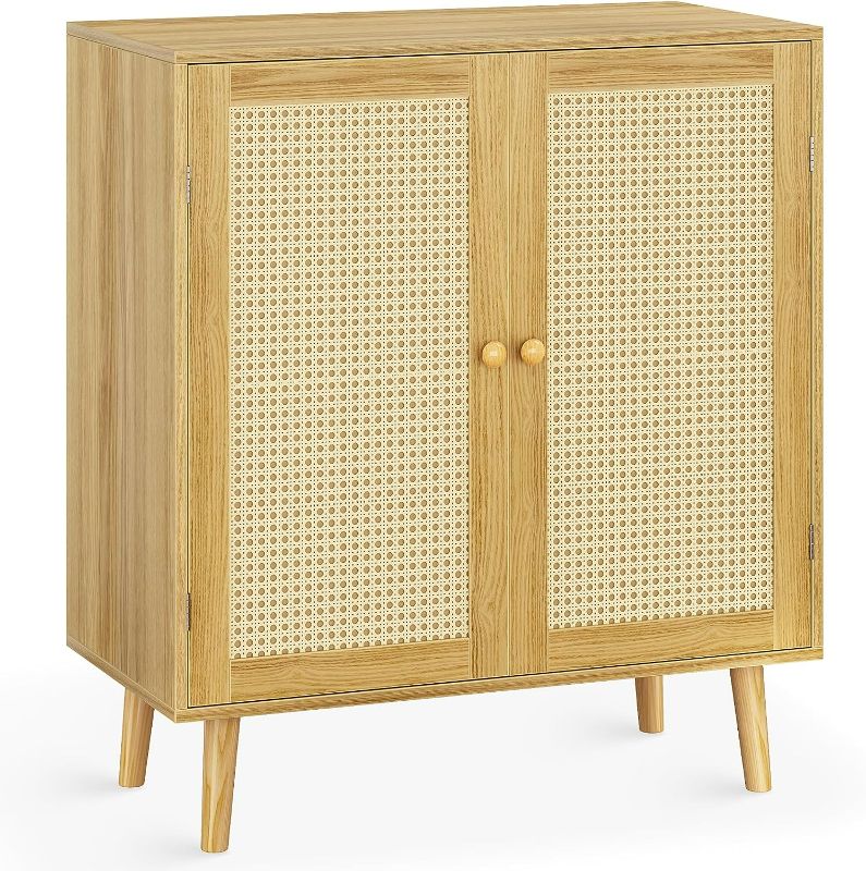Photo 1 of Huuger Buffet Cabinet with Storage, Storage Cabinet with PE Rattan Decor Doors, Accent Cabinet with Solid Wood Feet, Sideboard Cabinet for Hallway, Entry, Living Room, Natural NEW 

