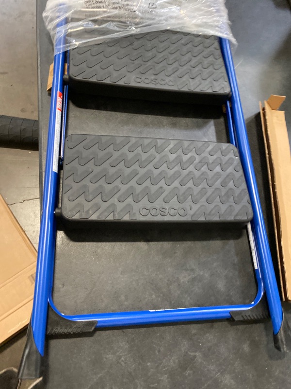 Photo 2 of Cosco 11308SWB1E Two, Blue Three Big Folding Step Stool with Rubber Hand Grip Blue 2-Step Step Stool NEW 