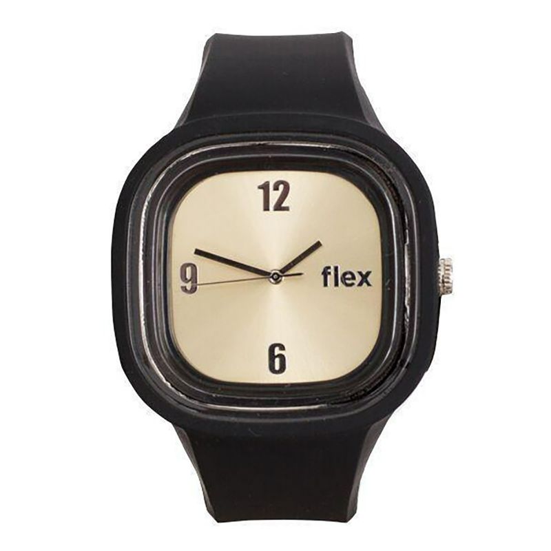 Photo 1 of Flex Design Black Silicone Buckle Belt Gold Dial New Batt Quartz Watch