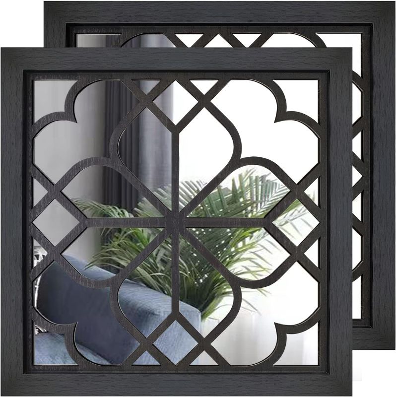 Photo 1 of  2 PCS Square  Wall Mirror,Gorgeous Rustic Farmhouse Accent Mirror,Black Entry Mirror for Bathroom Renovation,Bedrooms,Living Rooms (16x16) 