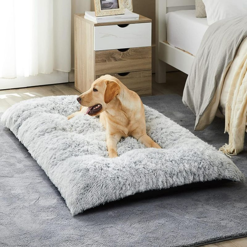 Photo 1 of  Dog Beds for Large Dogs, Plush Dog Crate Bed Fluffy Cozy Kennel Pad for Sleeping &Ease Anxiety, Washable Dog Mats with Anti-Slip Bottom for Large Medium Dogs