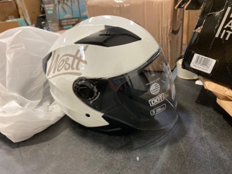 Photo 2 of Westt Jet – Open Face Motorcycle Helmet for Men and Women with Sun Visor – Lightweight, Compact, DOT Approved White L (22.38-22.88 in)