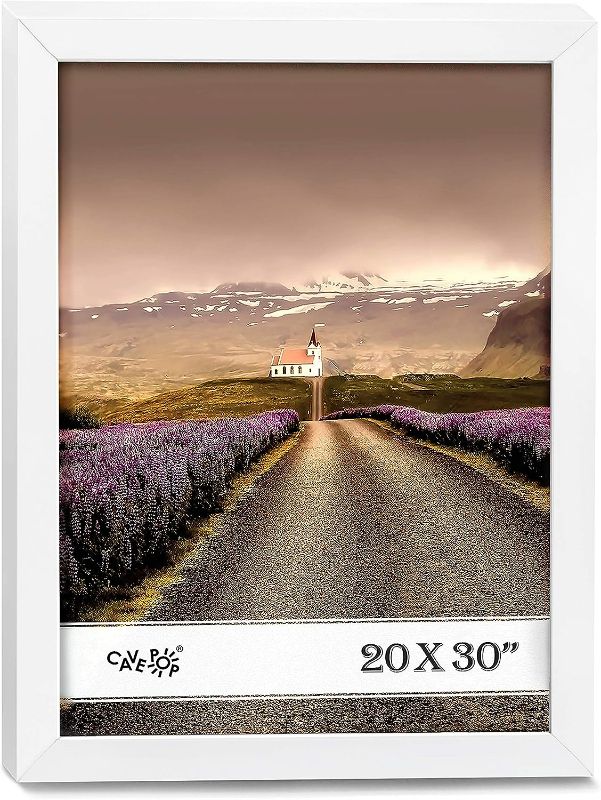 Photo 1 of 20x30 White Wooden Picture Frame with Polished Plexiglass - Horizontal and Vertical Formats with Included Hanging Hardware, Frame Posters, Artwork