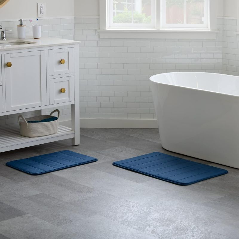 Photo 1 of Linenspa Memory Foam Bath Mat — 2 Piece, Non-Slip, Water Absorbent, Fast-Drying, Machine Washable, Bath Rug For Bathroom - Dorm Room Essentials (AQUA) 
