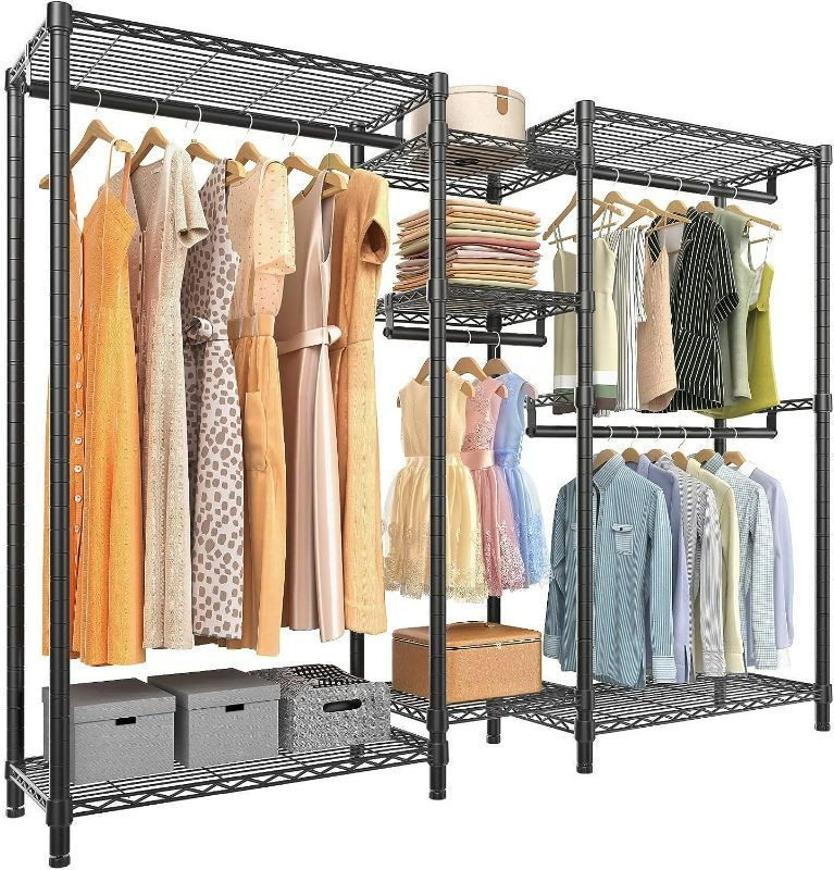 Photo 1 of VIPEK V6 Wire Garment Rack Heavy Duty Clothes Rack for Hanging Clothes, Metal Freestanding Closet Wardrobe Rack, 71.2" L x 14.6" W x 76.8" H, Medium Size (Black)
