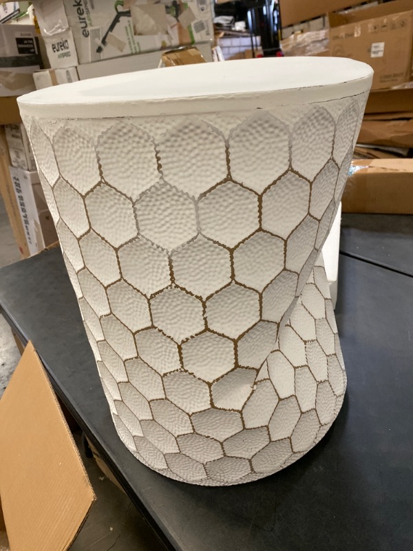 Photo 2 of Signature Design by Ashley Polly Geometric Honeycomb Indoor & Outdoor Accent Stool, White