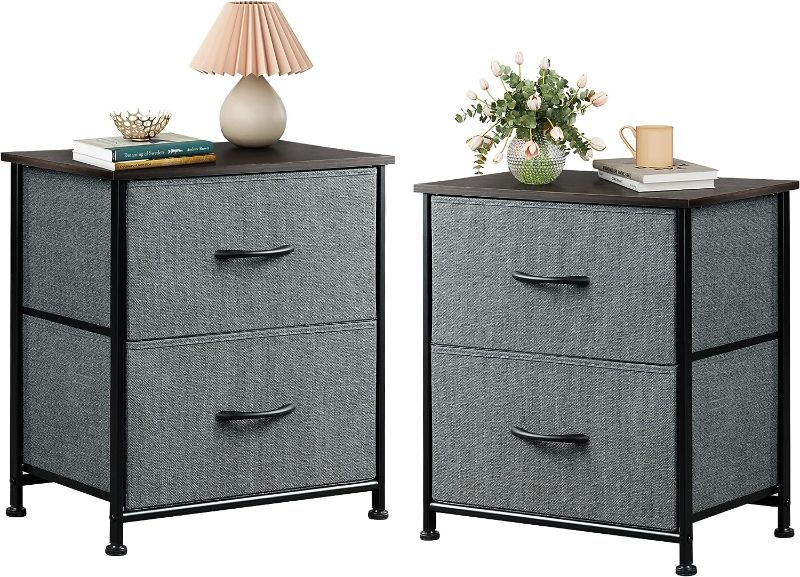 Photo 1 of WLIVE Nightstand Set of 2, 2 Drawer Dresser for Bedroom, Small Dresser with 2 Drawers, Bedside Furniture, Night Stand, End Table with Fabric Bins for Bedroom, Closet, Nursery, College Dorm, (CHARLCOAL GREY) NEW 