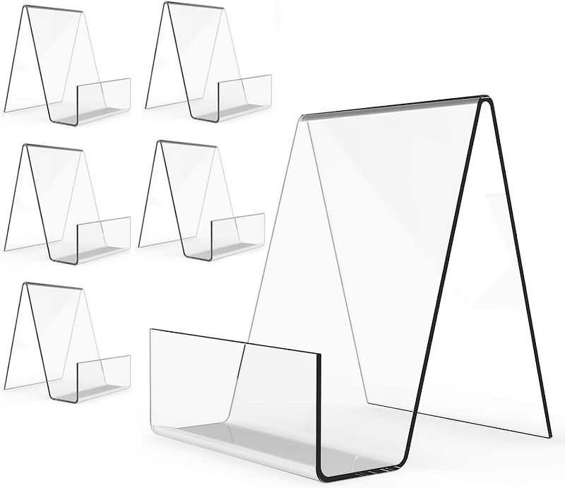 Photo 1 of 4 INCH 6PC Clear Acrylic Display Easel, Boloyo Acrylic Book Stand with Ledge, Transparent Tablet Holder for Displaying Pictures, Books, Music Sheets, Notebooks, Artworks, CDs, etc.
