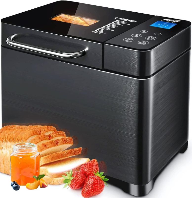 Photo 1 of KBS 17-in-1 Bread Maker-Dual Heaters, 710W Bread Machine Stainless Steel with Gluten-Free, Dough Maker,Jam,Yogurt PROG, Auto Nut Dispenser,Ceramic Pan& Touch Panel, 3 Loaf Sizes 3 Crust Colors,Recipes
