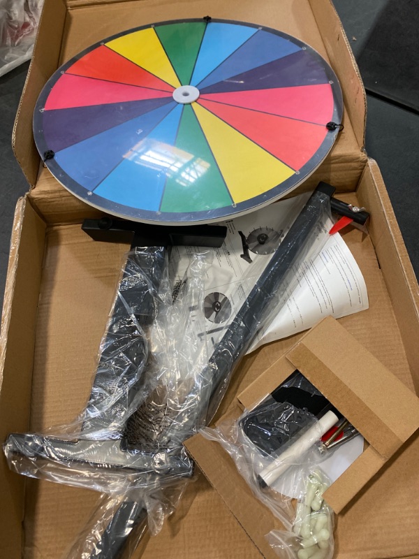 Photo 2 of Voilamrt 18" Tabletop Spinning Prize Wheel, Spin The Wheel Dry Erase, 14 Slots with Durable Plastic Base, 2 Pointer, Wheel of Fortune Spin Game in Party Pub Trade Show Carnival
