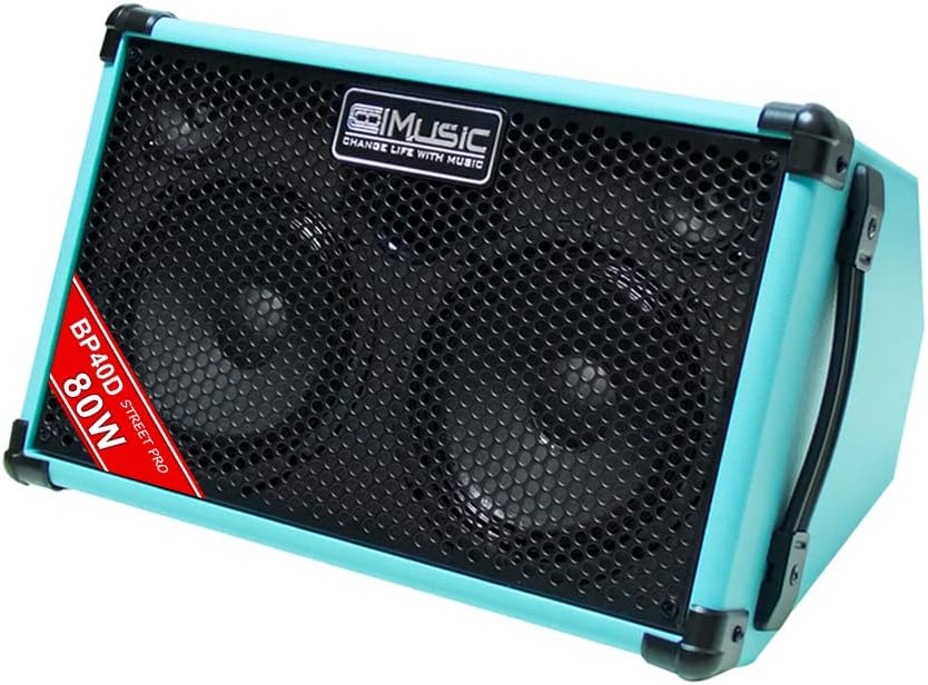 Photo 1 of Coolmusic BP40D Powered Acoustic Guitar Amplifier- Portable Bluetooth Speaker 80W W/Battery with Reverb Chorus Delay Effect, 6 Inputs,3 Band EQ, Blue
