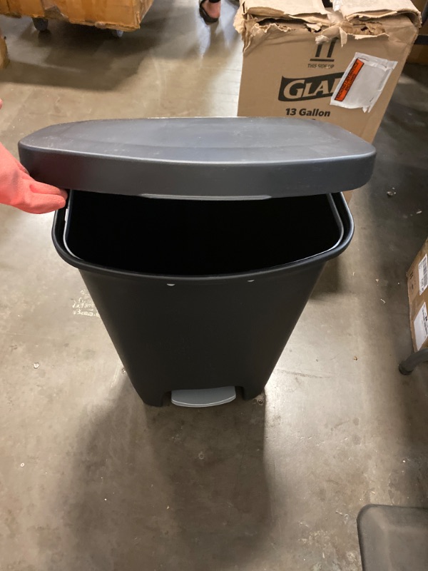 Photo 2 of Glad 13 Gallon Trash Can | Plastic Kitchen Waste Bin with Odor Protection of Lid | Hands Free with Step On Foot Pedal and Garbage Bag Rings, Black Black 13 Gallon