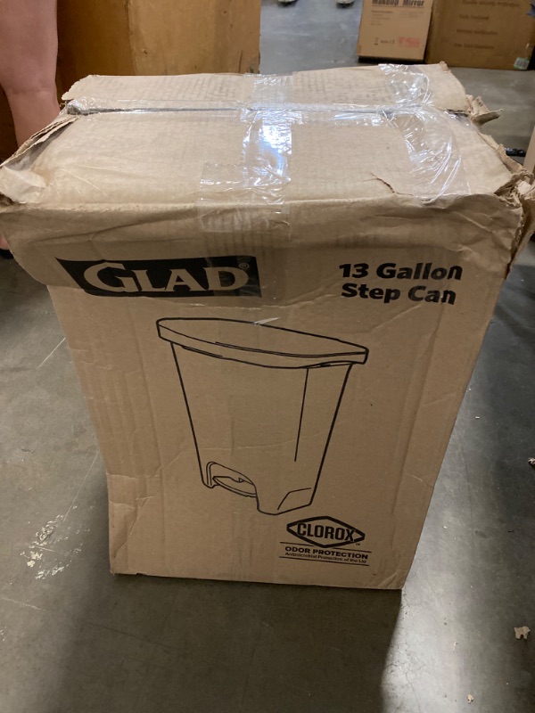 Photo 1 of Glad 13 Gallon Trash Can | Plastic Kitchen Waste Bin with Odor Protection of Lid | Hands Free with Step On Foot Pedal and Garbage Bag Rings, Black Black 13 Gallon