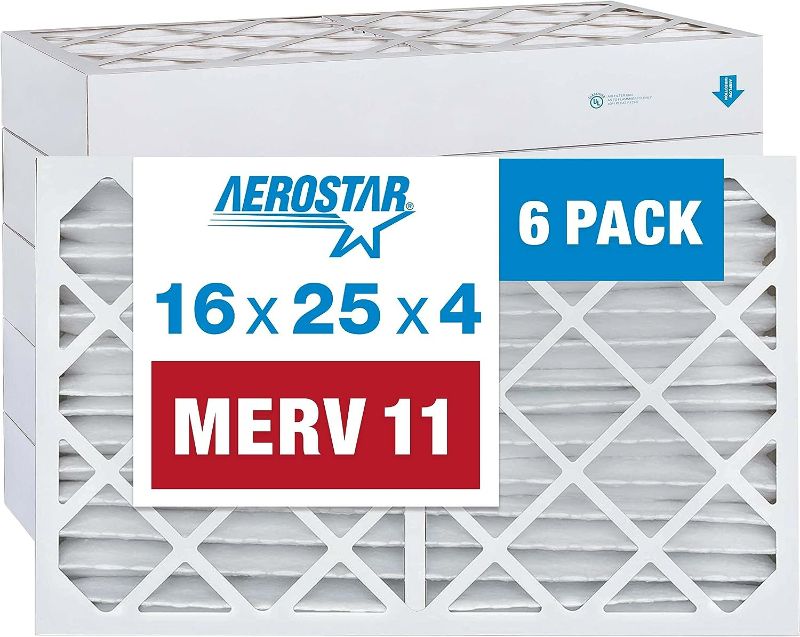 Photo 1 of Aerostar 16x25x4 MERV 11 Pleated Air Filter, AC Furnace Air Filter, 6 Pack