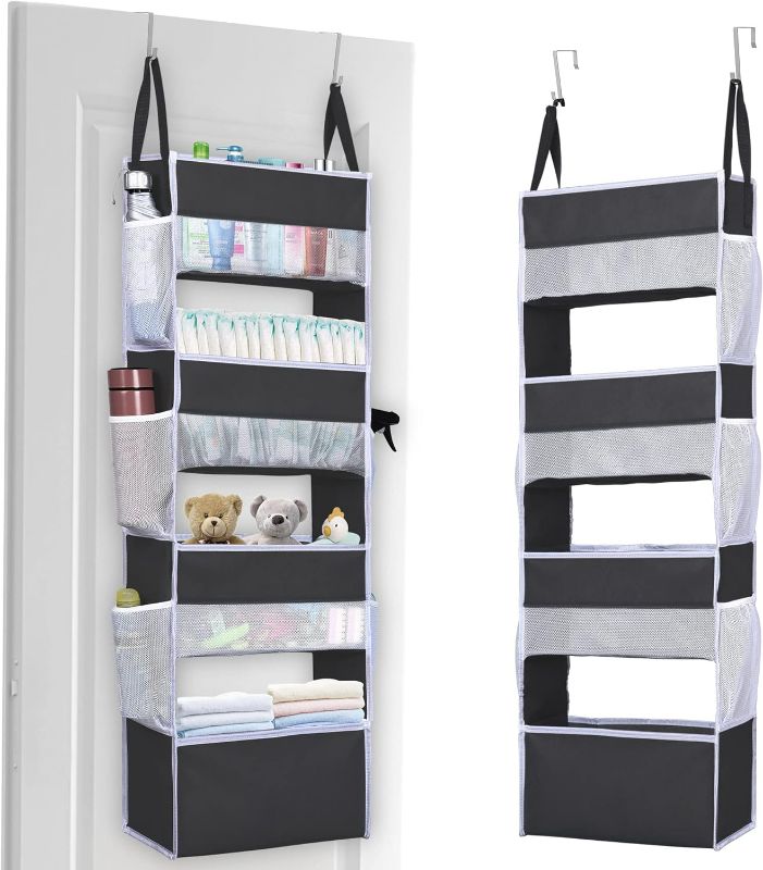 Photo 1 of ULG Over Door Organizer 33 lbs Weight Capacity Hanging Storage Organizer with Clear Window for Bedroom Nursery, Baby Kids Toys, Diapers, Dark Grey (1 Pack)

