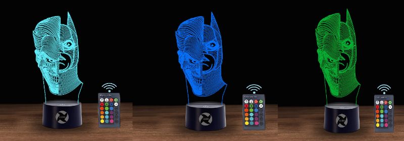 Photo 1 of BATMAN JOKER WIRELESS 3D OPTICAL ILLUSION NIGHT LIGHT 16 COLORS 2 MODES DOESN'T OVERHEAT USES 3 AA BATTERIES OR CHARGE WITH USB NEW 